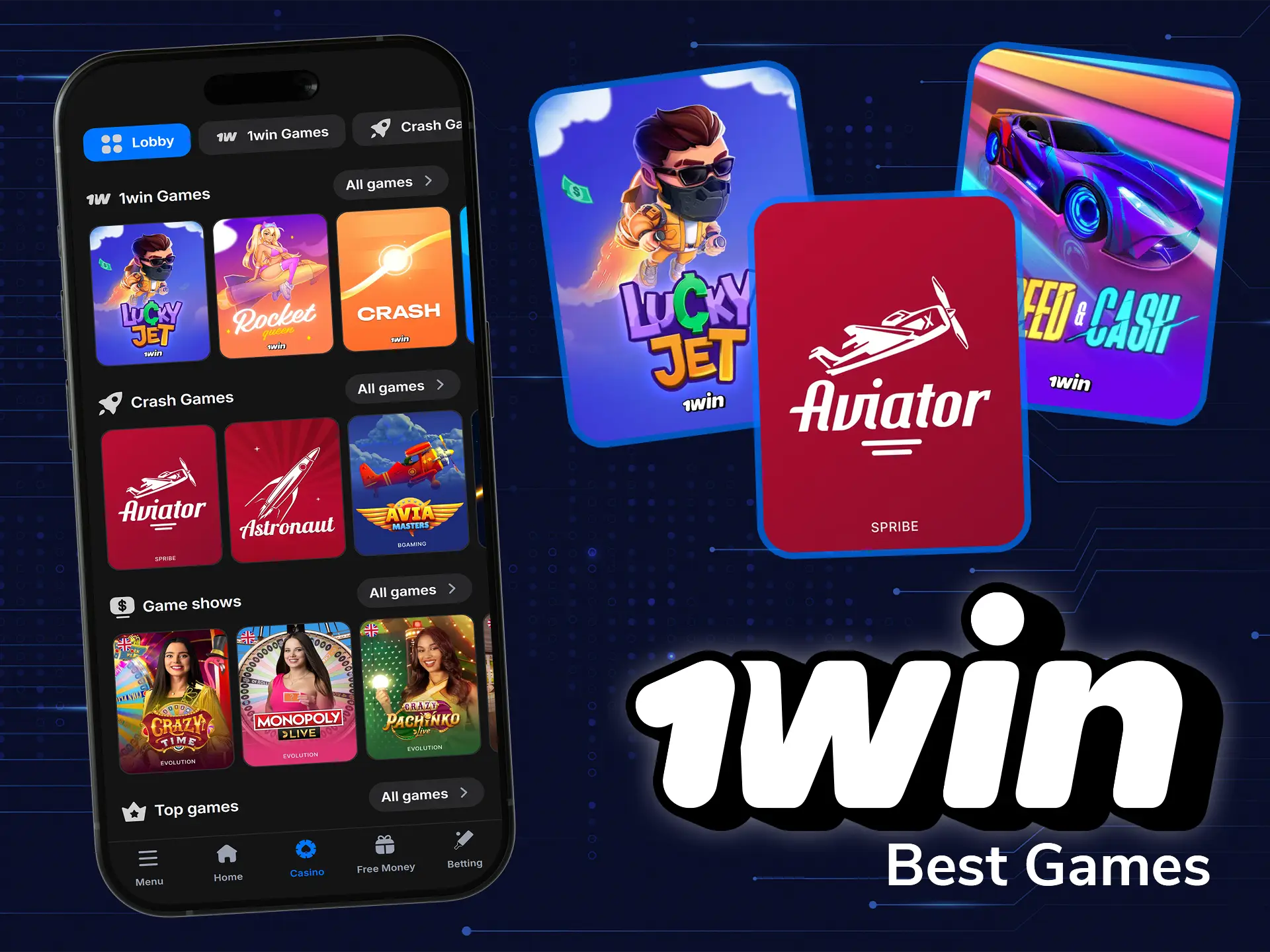 Play the 1win casino games right on your smartphone.