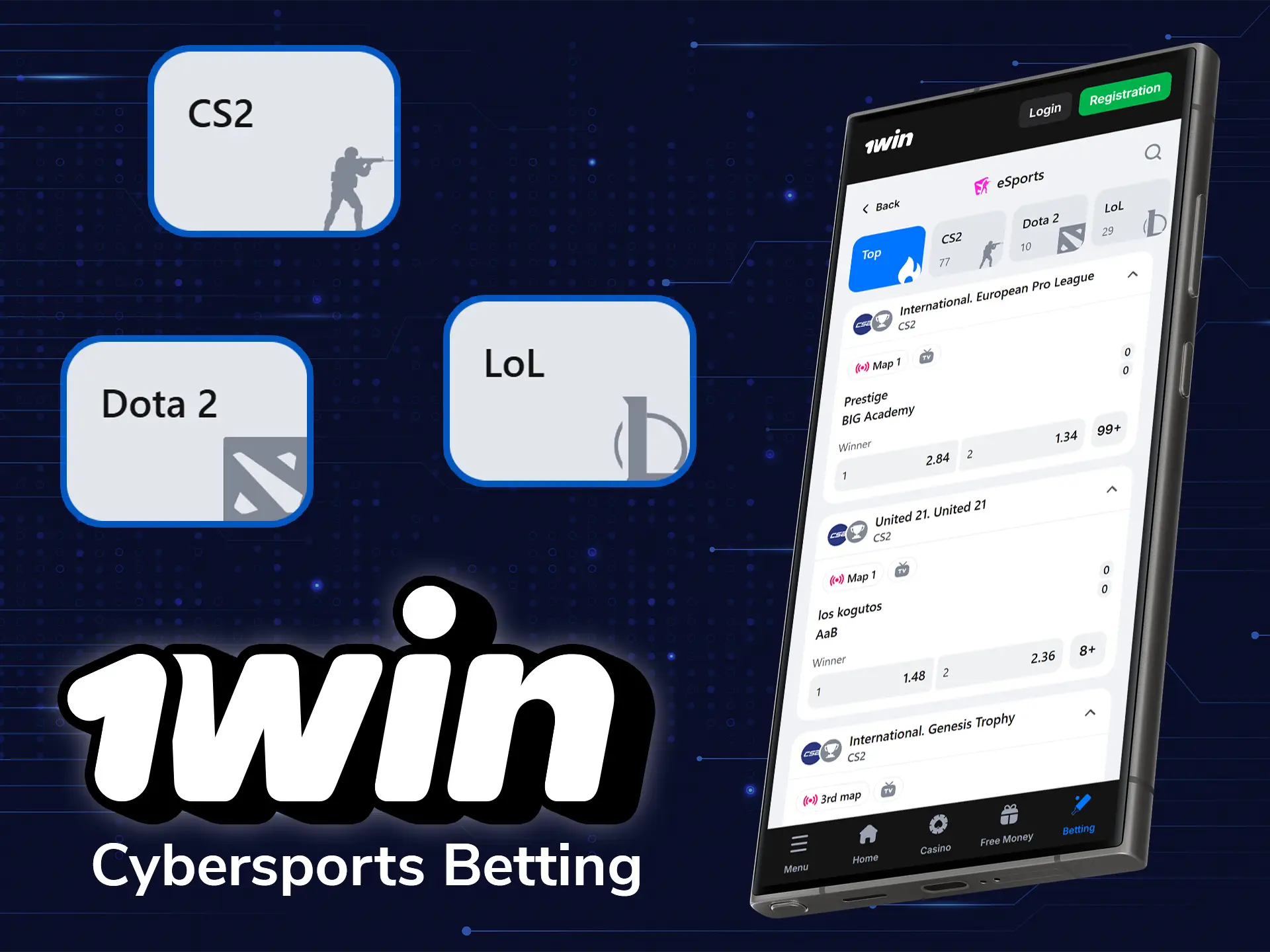 You can also bet on the cybersports disciplines in the 1win app.