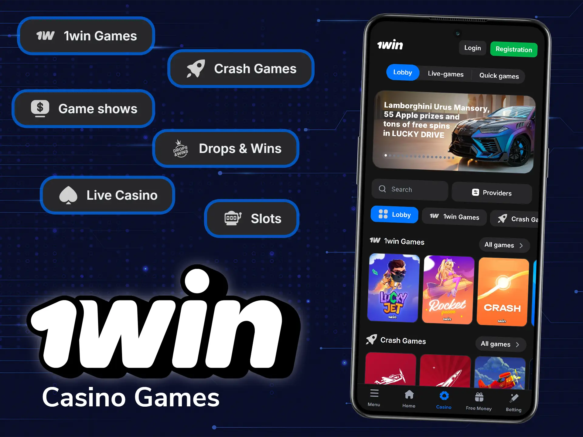 Play casino games through the 1win app.