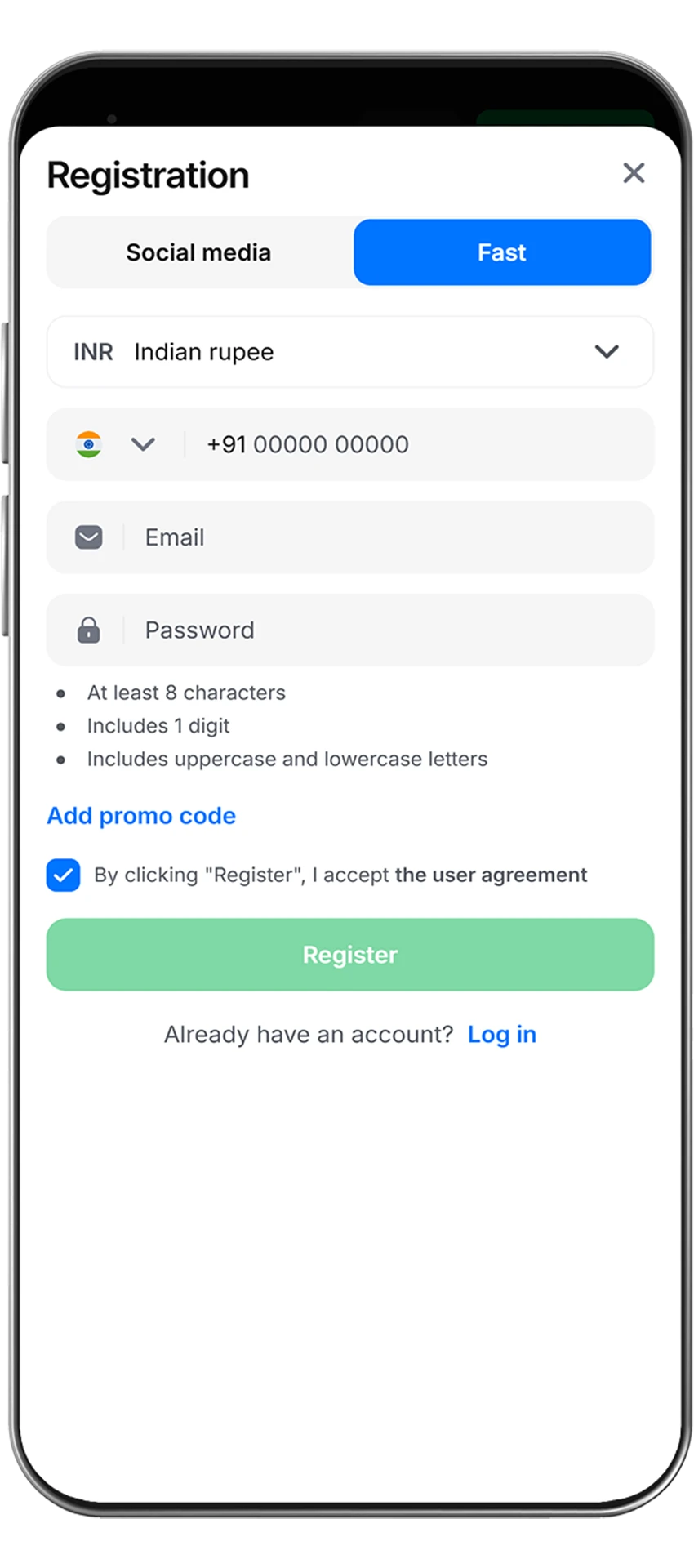Check out the registration form at 1Win casino.