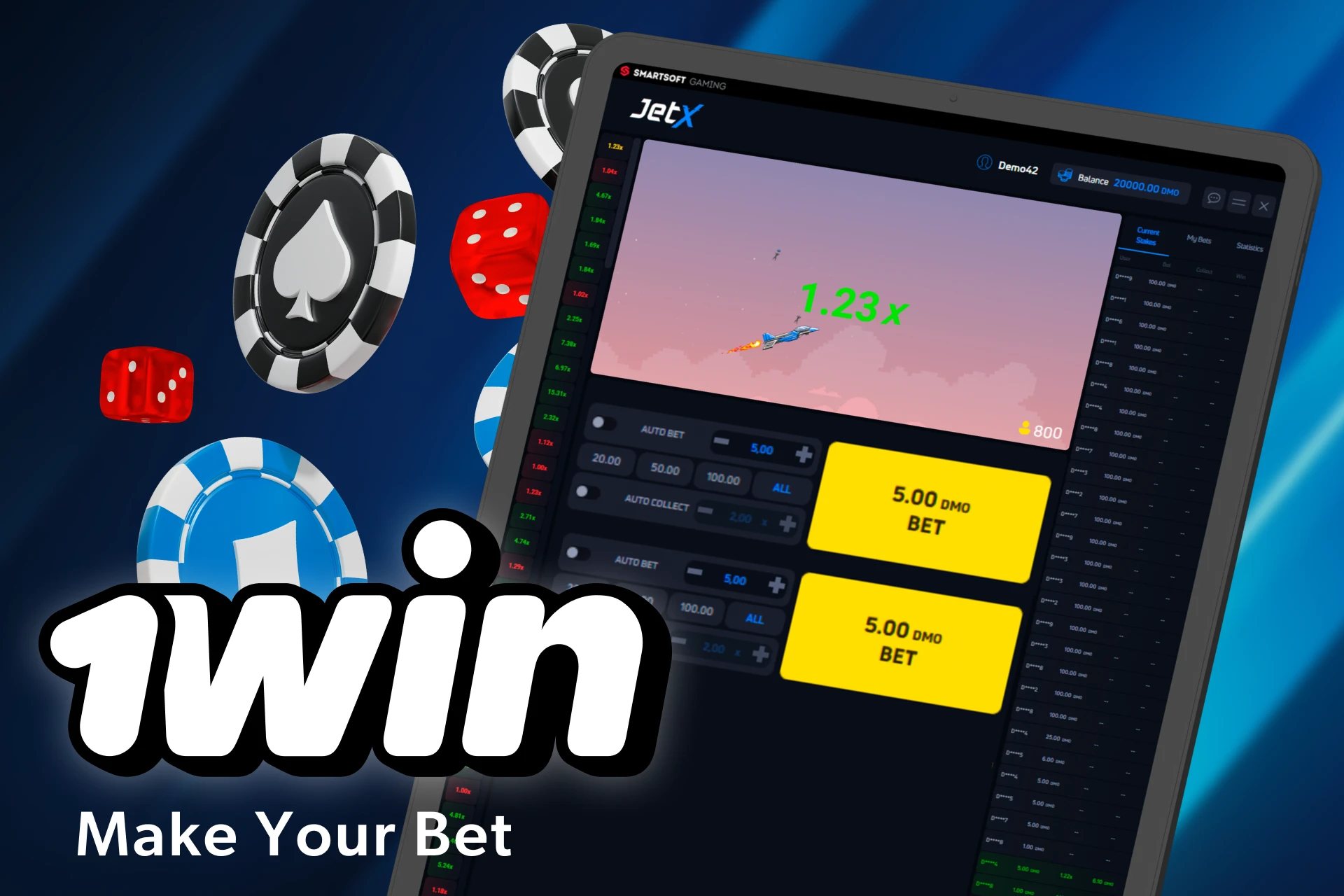 Specify the amount of money you want to bet on Jet X.